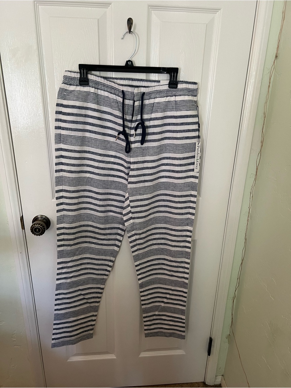 NWT Paisley & Gray Navy and White Striped Pants Size Large Linen/Cotton Blend